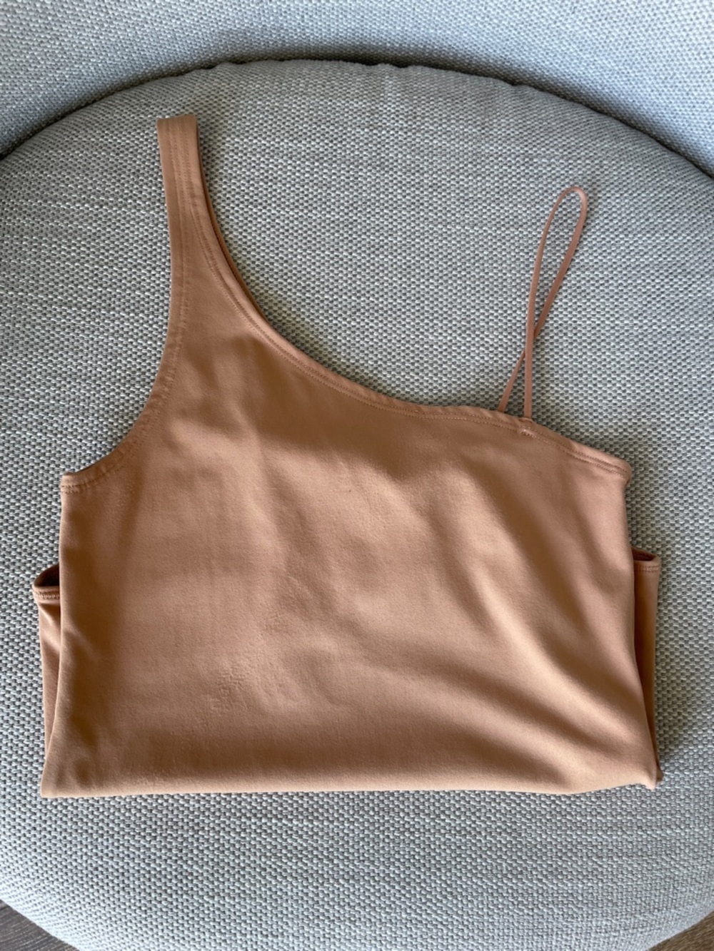 Abercrombie & Fitch Asymmetric Tan One-Shoulder bodysuit.